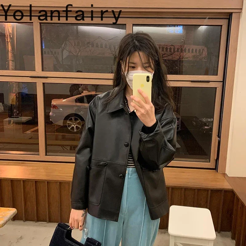 YOLANFAIRY décontracté manteaux en cuir vestes femmes vêtements coréen noir PU veste en cuir hiver femmes manteau en cuir Chaqueta Mujer