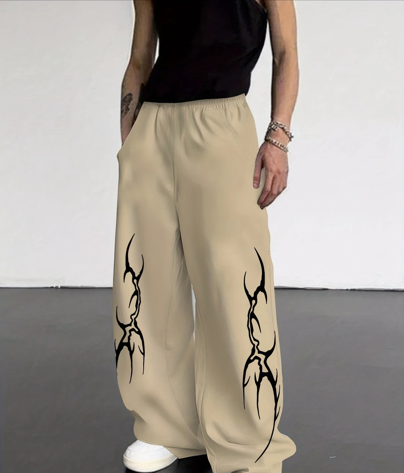 2026 Fashion New Dark Retro Gothic Style Loose 3D Printed Straight