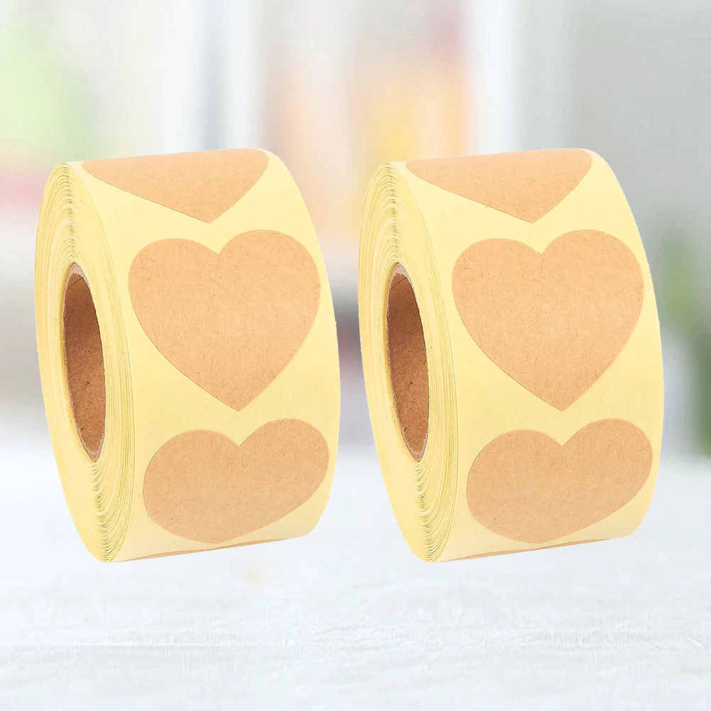 2 Rolls Gift Tags Heart Sticker Valentines Day Stickers Self-Adhesive DIY Heart-shaped Packing Labels Wrapping