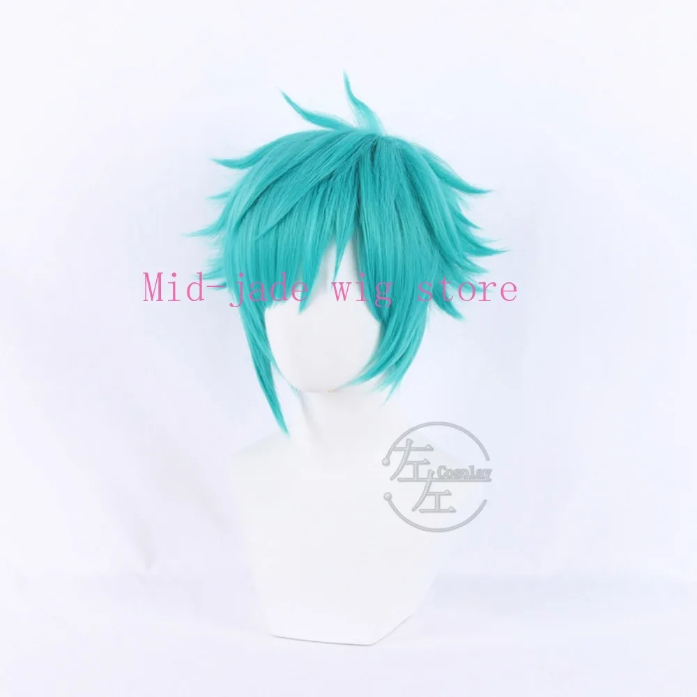 Game Character Aphelios Eel Cosplay Wig Blue Green Styled Short Synthetic Hair Convention Stage