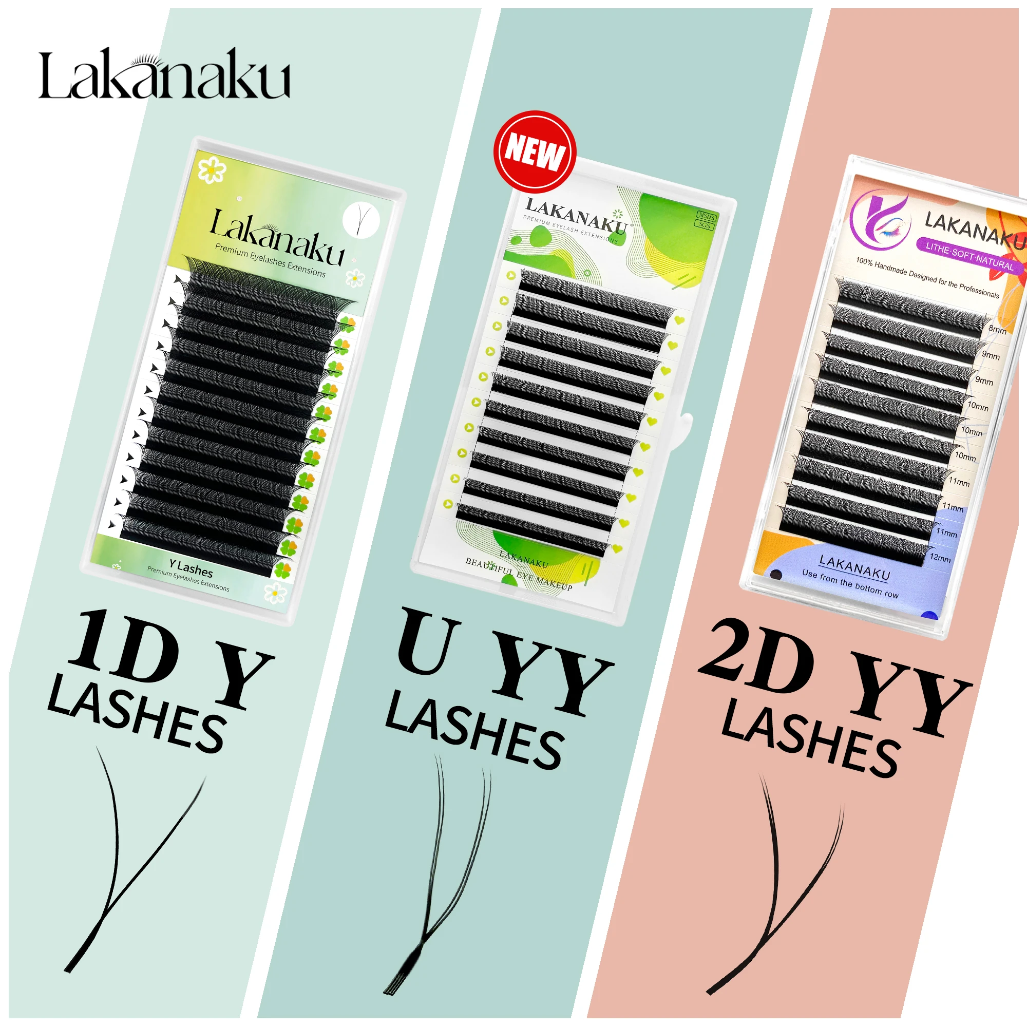 Lakanaku novo u yy lash u lash forma extensões de cílios em forma de flor cílios naturais macios diy pré-fabricados fã extensões de chicote
