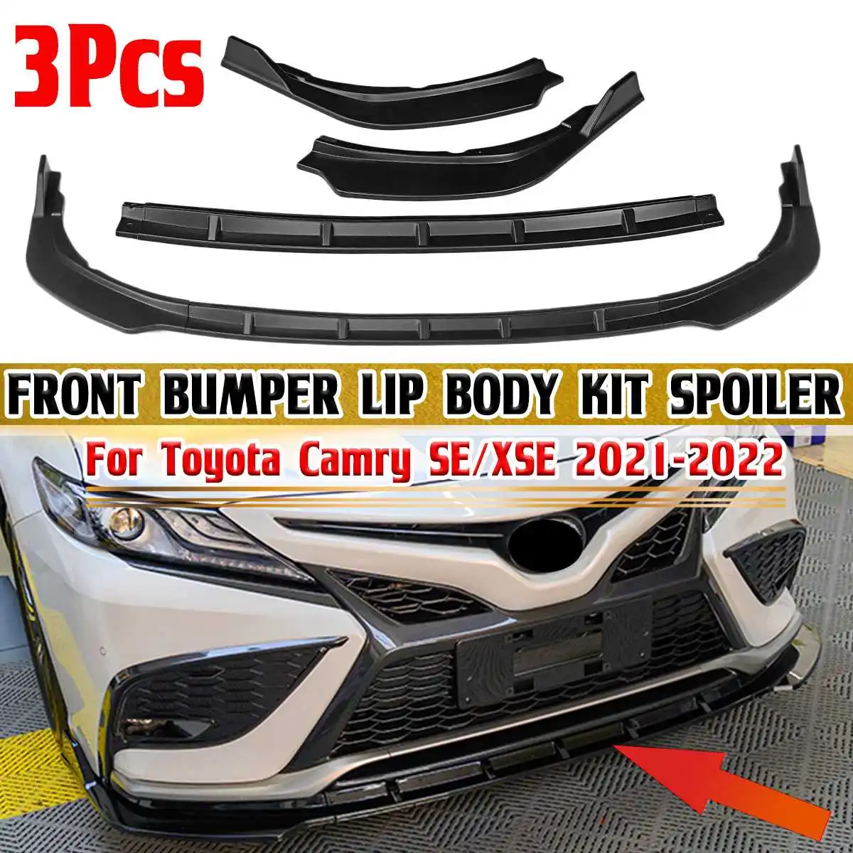 3x SE XSE Car Front Bumper Splitter Lip Spoiler Diffuser Guard Cover Trim Body Kit Chin Bumper For Toyota Camry SE XSE 2021-2022