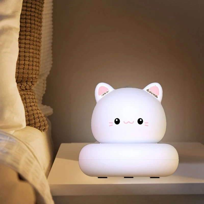 Lampu malam bayi baru anak-anak isi ulang daya USB, kontrol ketuk, desain kucing, hadiah lucu untuk bayi, anak perempuan, dekorasi kamar anak kartun anak laki-laki