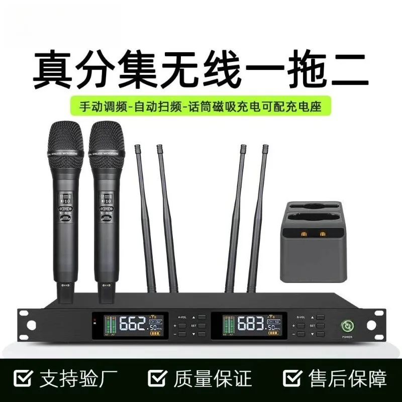 Professional Dual Channel Wireless Microphone System One Transmitter to Two Receivers True Diversity Rechar