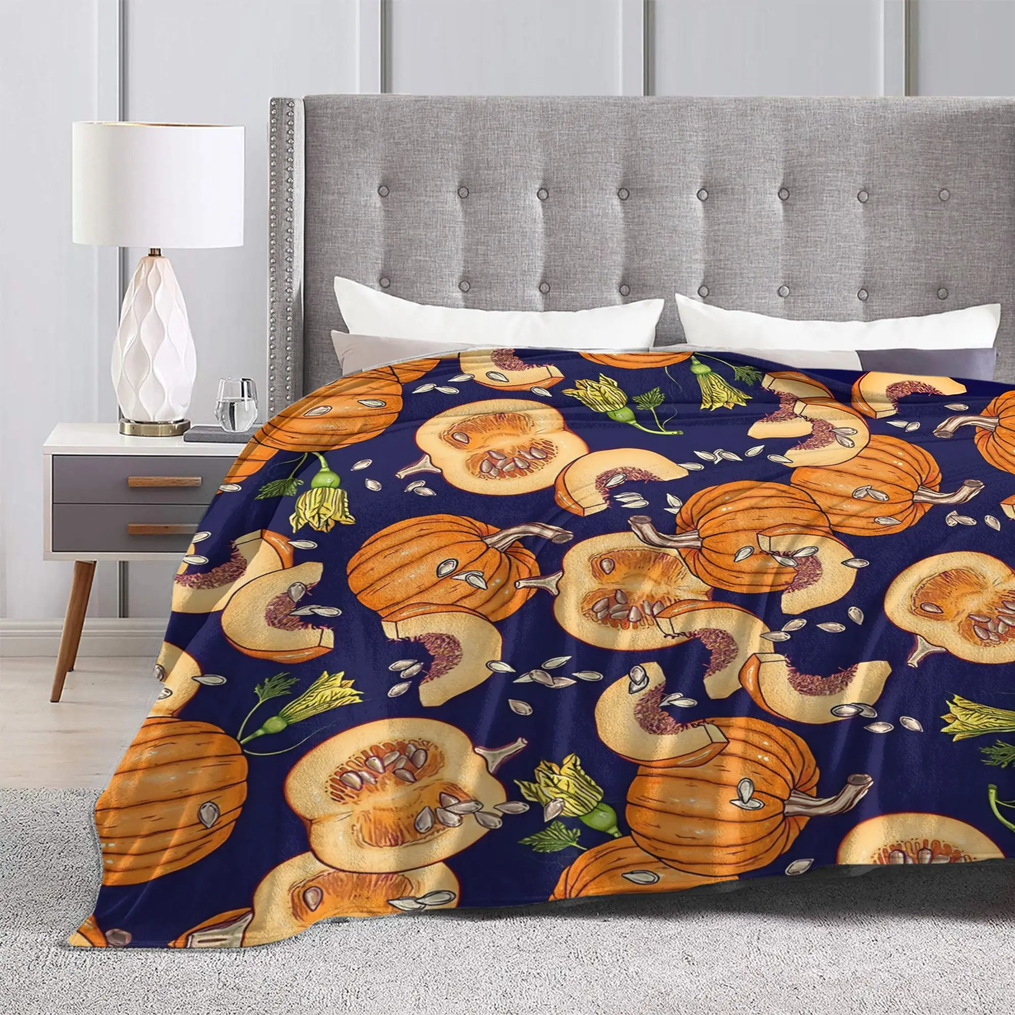Pumpkin Night Life Pattern  Blanket  Soft Fashion Plush Bedding Throws For Kids Adult Outdoor Flannel Bedspread Bed Cover
