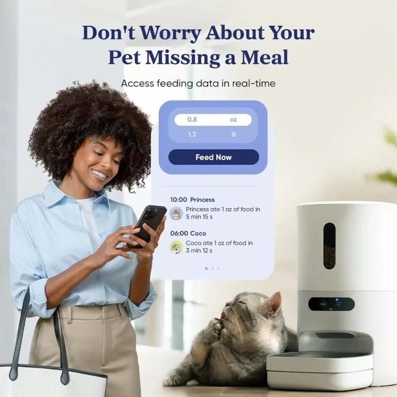 

Automatic Cat Feeder,WiFi Smart Scale Tracks Pet's Food Intake, App Remote Feeding, Stainless Steel Bowl, Dual Power Supply
