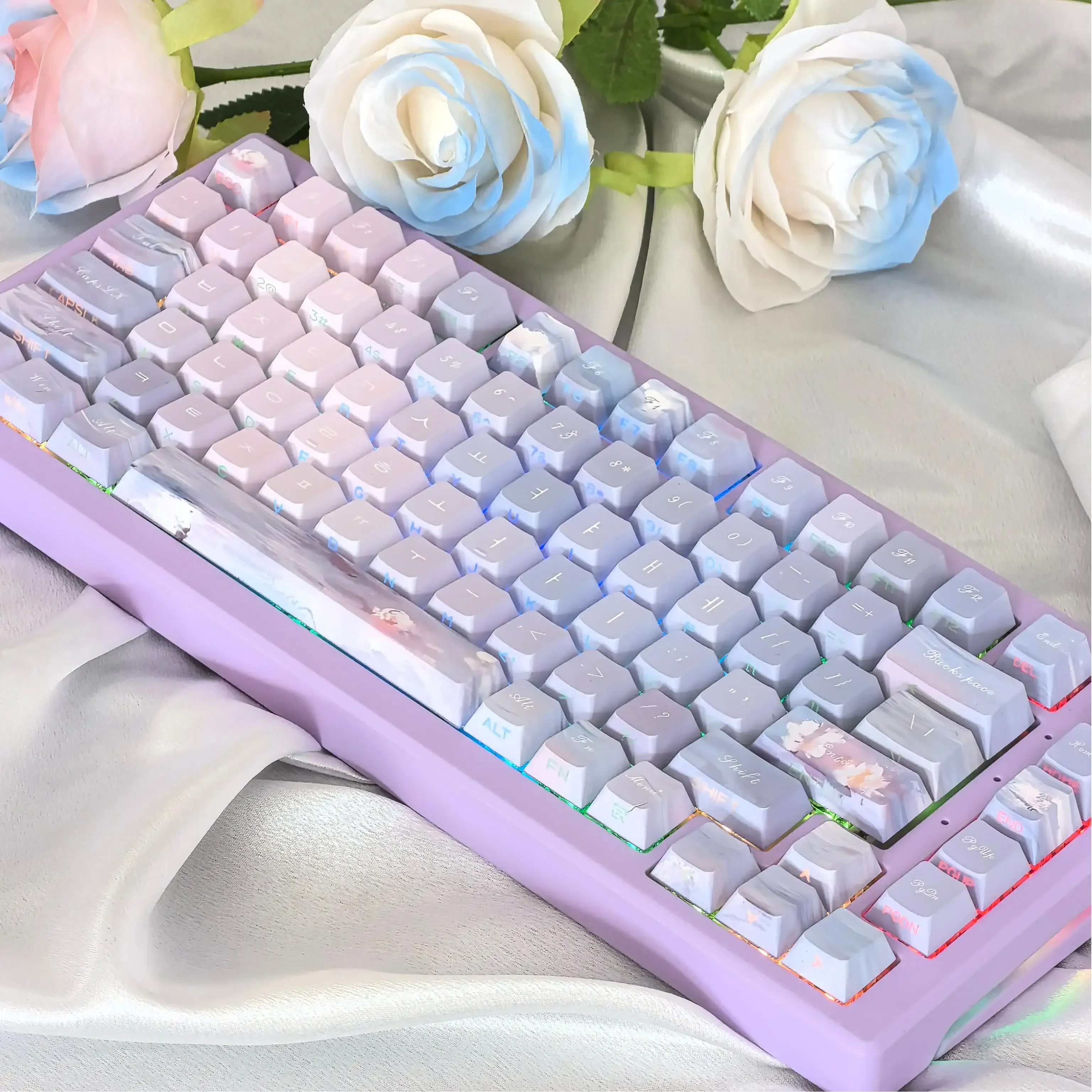 

Cherry Profile Korean Keycap Dreamy Light Purple Side Engraved Translucent PBT Hangul Keycaps for Mechanical Keyboard 한국어 키캡