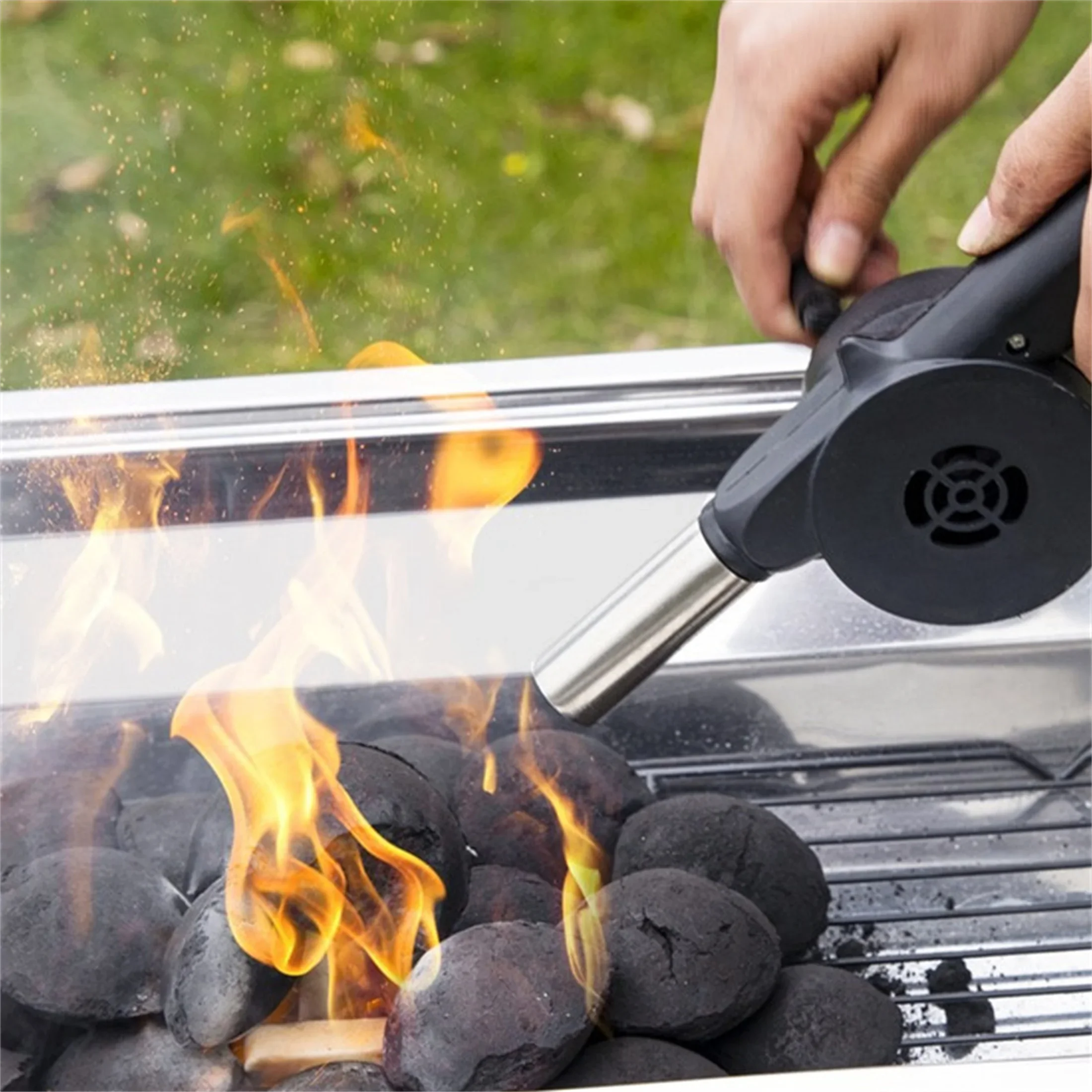 Black Hand-cranked Air Blower Barbecue Fan Mini Portable BBQ Grill Fire Bellows Picnic Camping Accessories Outdoor Hand Tools
