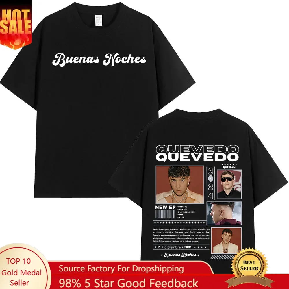 Rapper Quevedo Buenas Noches Tour 2025 T Shirt Men Women High Quality T-shirts Oversized Cotton T-shirt Streetwear Short Sleeve
