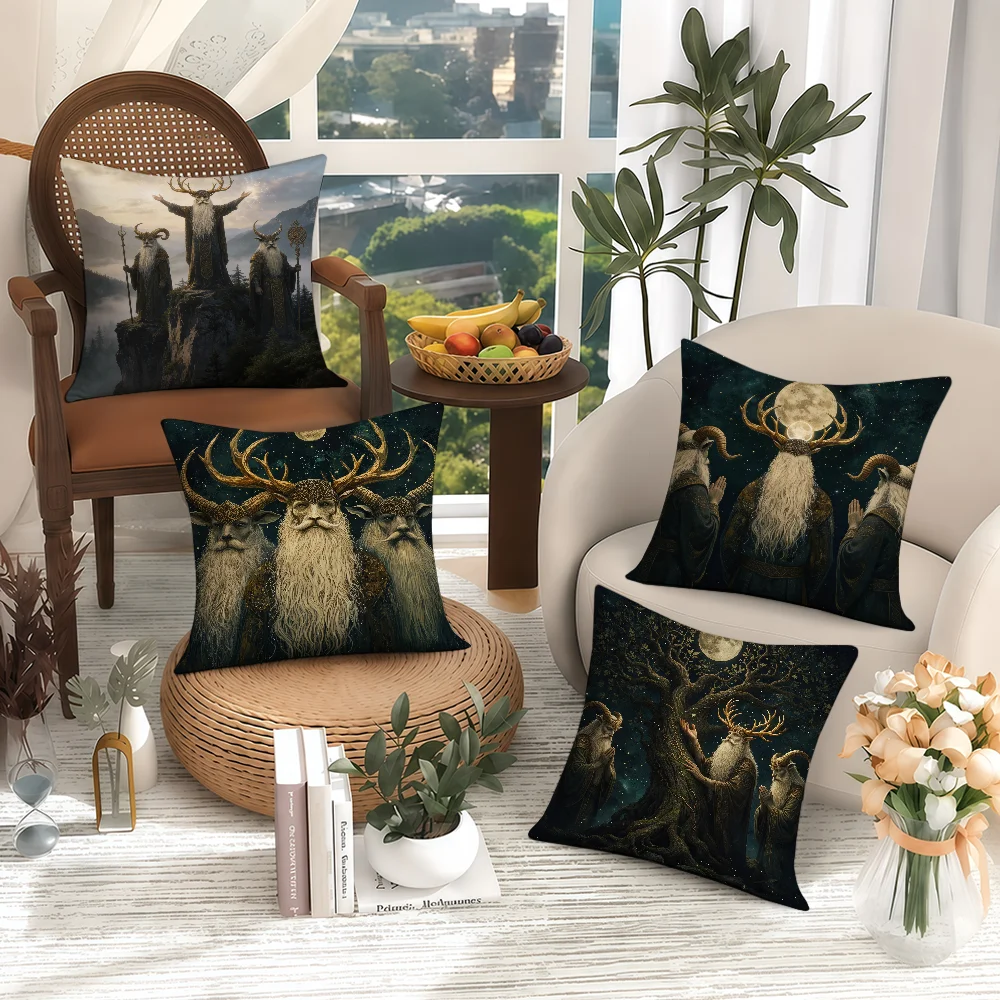 Antlered Elder Mysterious Forest Cushion Cover Soft Case Sofa Living Room Home Comfortable Office Decor Protective Pillow