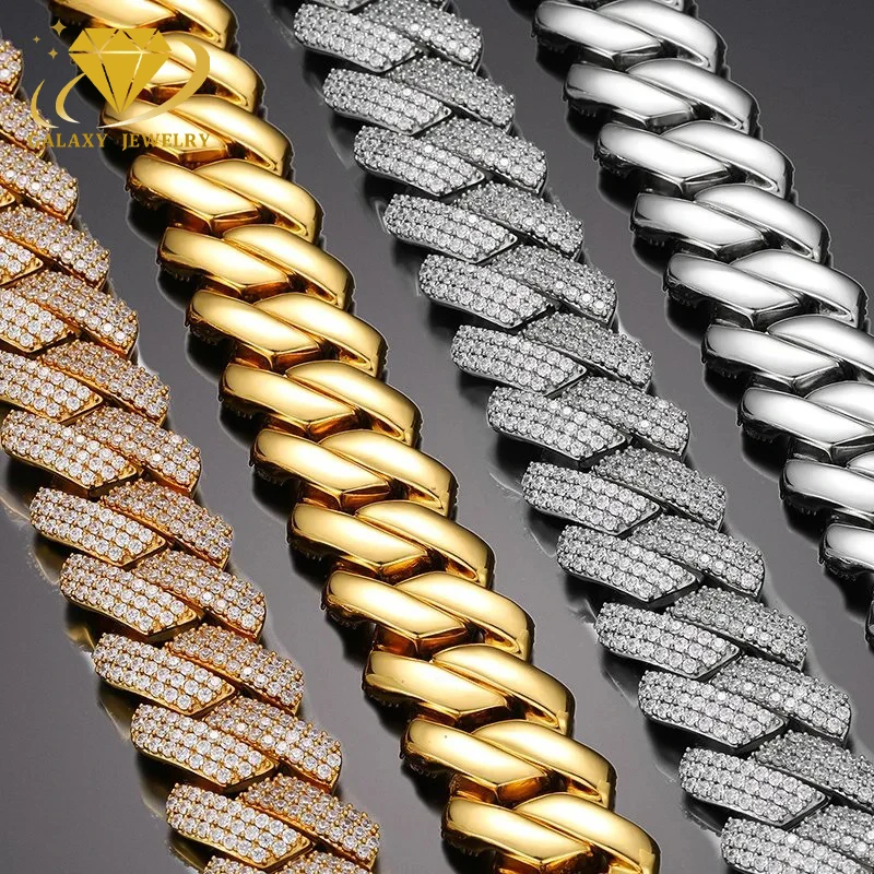 Pass Diamond Tester Gra Certified 3 Rows Cuban Chain Iced Out 15mm 18mm 20mm Moissanite Cuban Link Chain Necklace for Men