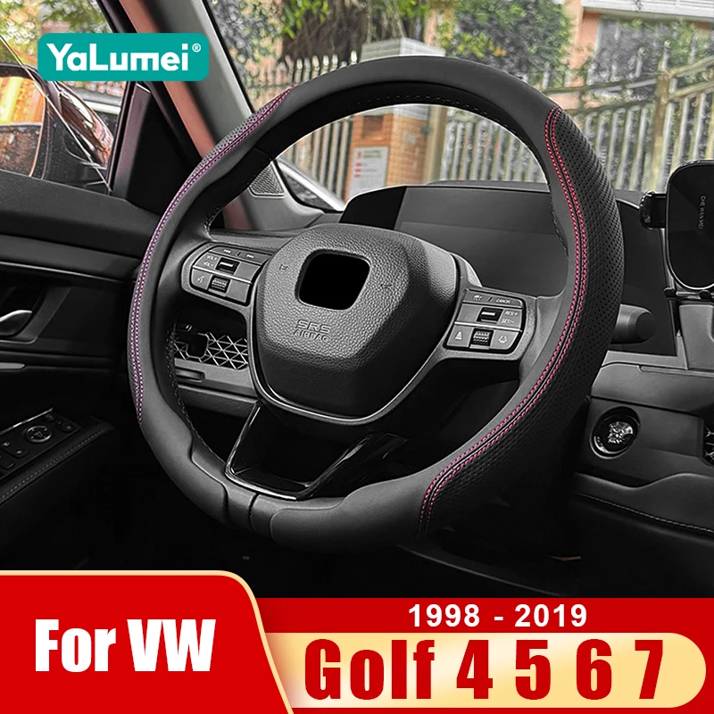 

For Volkswagen VW Golf 4 5 6 7 MK4 MK5 MK6 MK7 Car Steering Wheel Cover Nappa Leather Non-slip Breathable Accessories