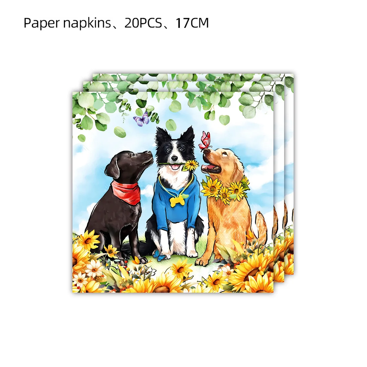 Edge Shepherd Dog Pet Dog Golden Retriever Husky New Doggie Themed Party Supplies Paper Plates Paper Cups Paper Towels Tableclot