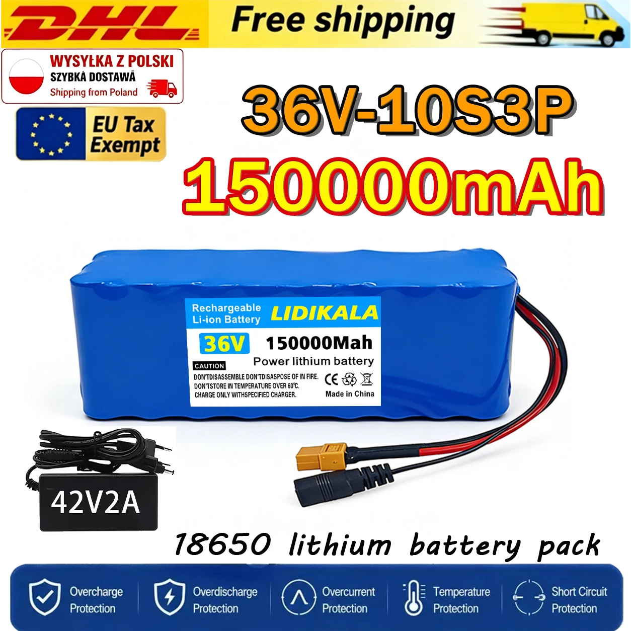 36V 150Ah 10S3P 18650 Lithium-Akku-Pack mit eingebautem BMS, 500W Leistungsbatterie für FIIDO D1 D2 D2S D4S Falt-E-Bike Elektroroller Modifikation