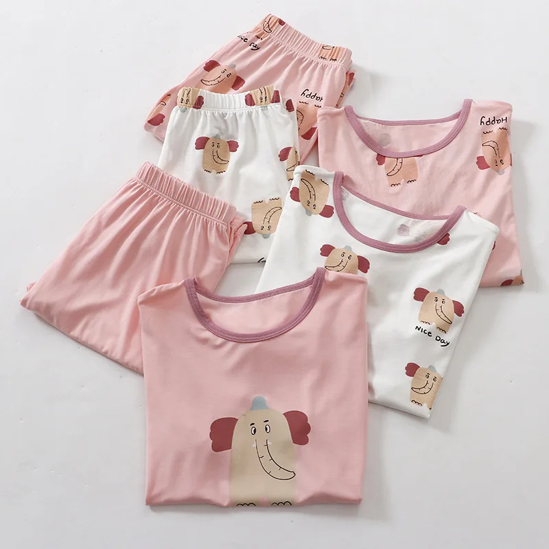 Summer 2PC Set Baby Girl Pajamas Thin Home Clothes T-Shirt Pants Combo for Kids 3-13 Years Old Sizes 110-170 Children Students