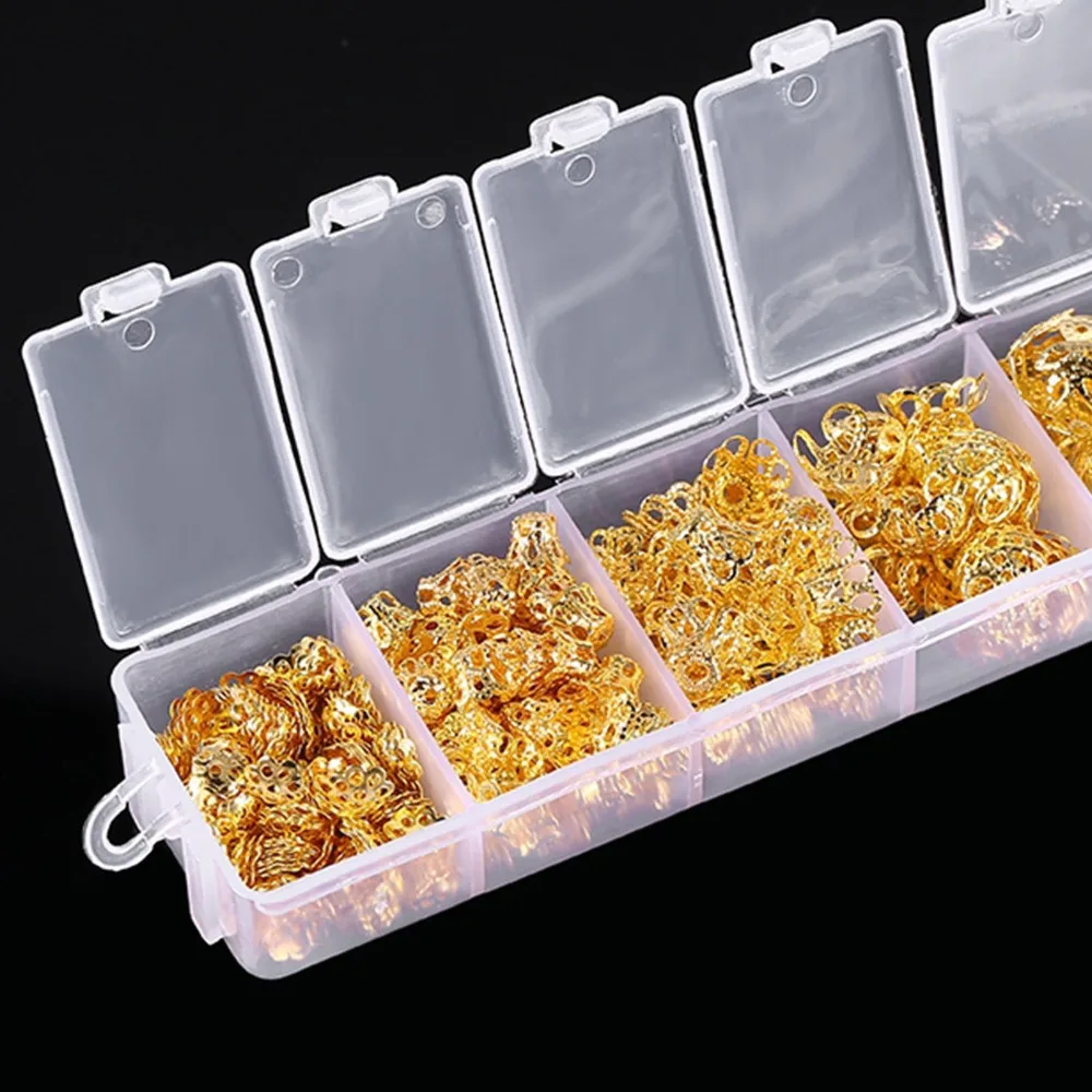 300PCS beautiful Flower Shaped Spacer Beads Plated 7 Sizes Bead Caps Silver Gold Flower Charms Making