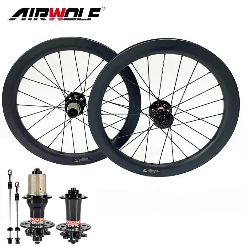 Airwolf 20inch Ultralight 1320g 406/451 Disc Brake Carbon Wheelset 25mm Width Novatec 791/792 Hub Wing 24 Spoke for Racing Bike