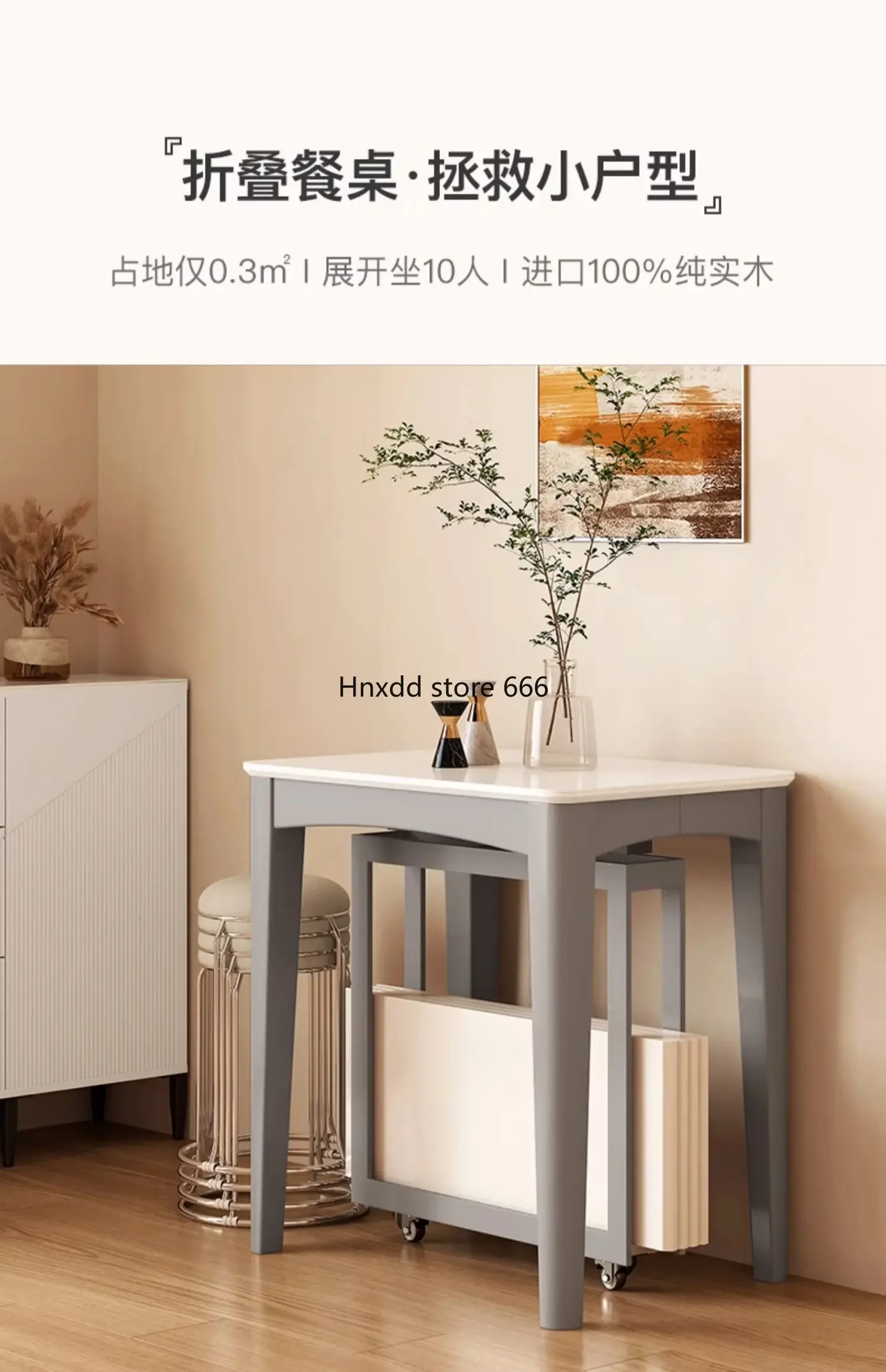 Retractable household small apartment dining table modern simple light luxury rock slab image 5
