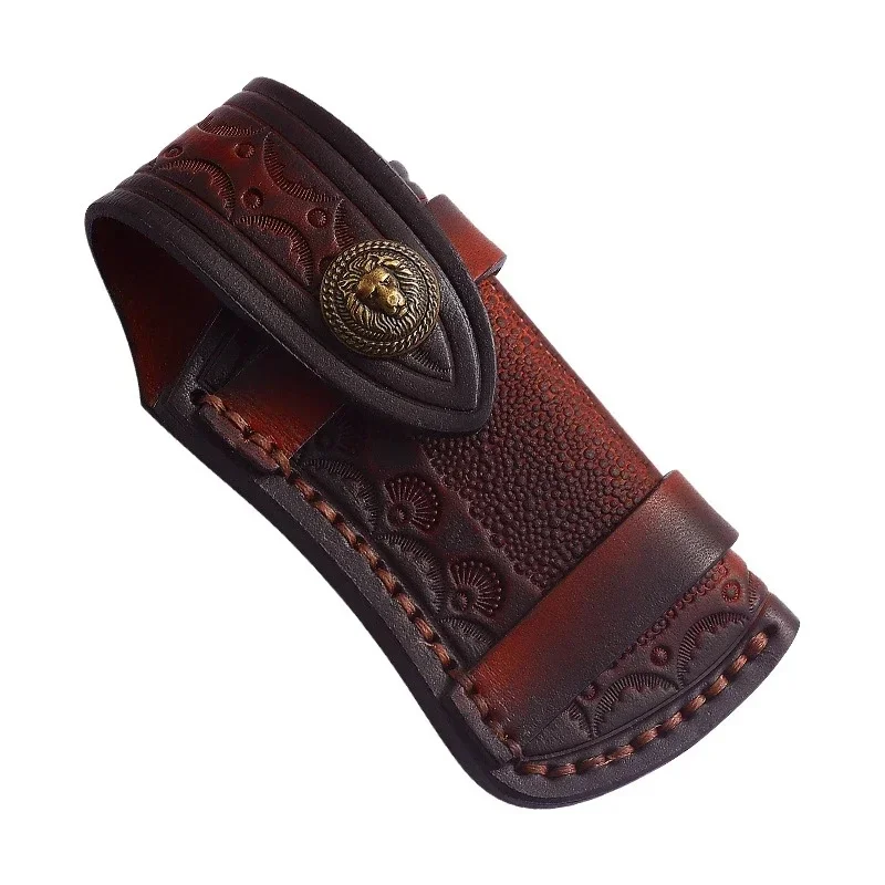 New Carved Leather Case Head Layer Cowhide Folding Knife Holster Storage Pocket High Quality Outdoor Knife Case