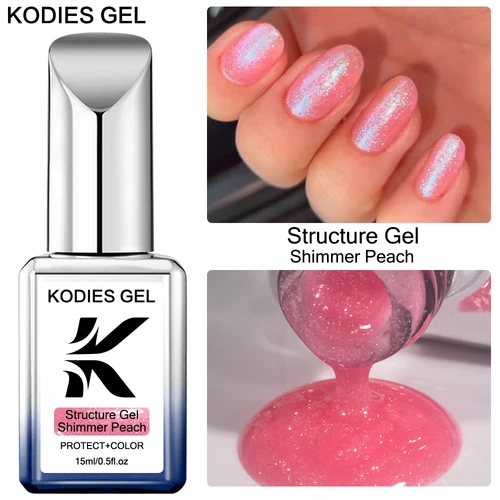 KODIES GEL Shimmer Base de goma esmalte de uñas en Gel 15ML Aurora Rosa estructura brillante barniz de Gel semipermanente UV/LED arte de manicura
