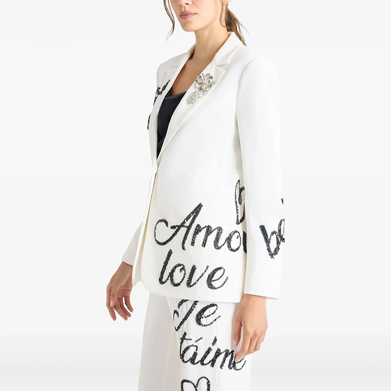 2026 Early Spring New Fashion English Letter Embroidered Sequin Suit Jacket Trousers Two-Piece Set pant sets ensemble femmes