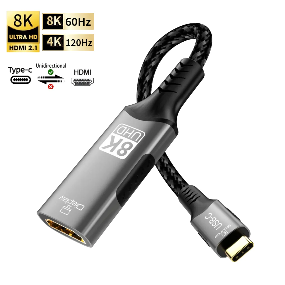 8K@60Hz USB C to HDMI Cable 4K@144Hz 2K@240 Hz Type C to HDMI 2.1 Cord Support Thunderbolt 3/4 Compatible MacBook Samsung Galaxy