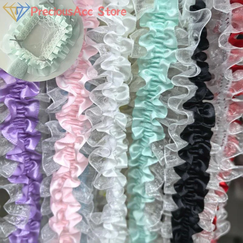 Lolita Satin Pleated Lace Trim 4cm Ruffle Edge Ribbon for DIY Dress Bag Clothes Sewing Craft Decoration Apparel Sewing