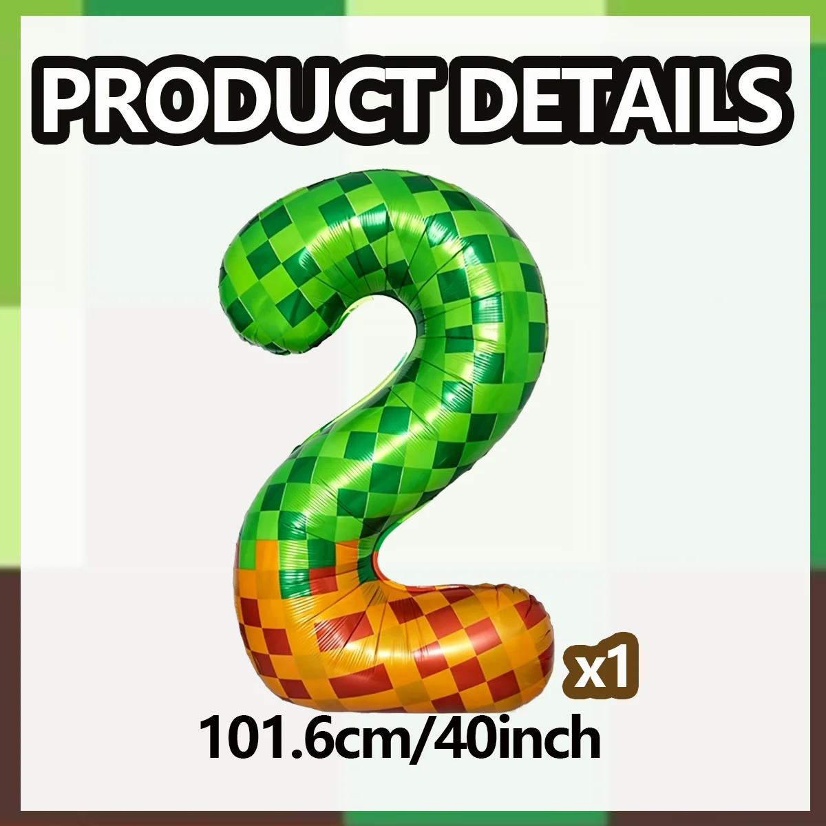 40 Zoll Riesige Mosaik Grüne Pixel Themen-Zahlen Folienballons Nummer 0-9 Ballons Partyballons Geburtstagsfeier – Detail 2