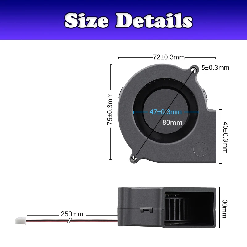 Gdstime-ventilador de CC de 2 piezas, 75x75x30mm, 5V, 12V, 24V, 7cm, 7530, flujo de aire Radial centrífugo