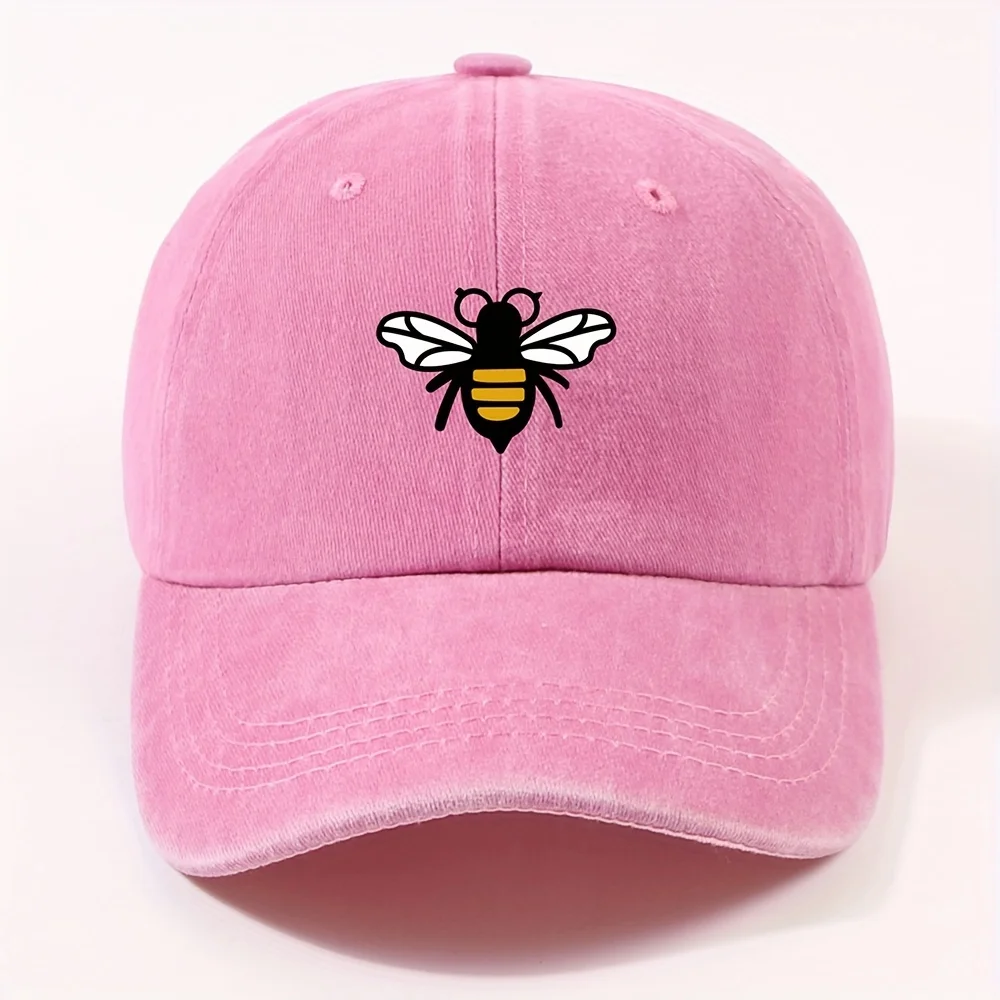 Fashionable bee patterned baseball cap for both men and women, casual street style retro duckbill cap, outdoor travel and hiking