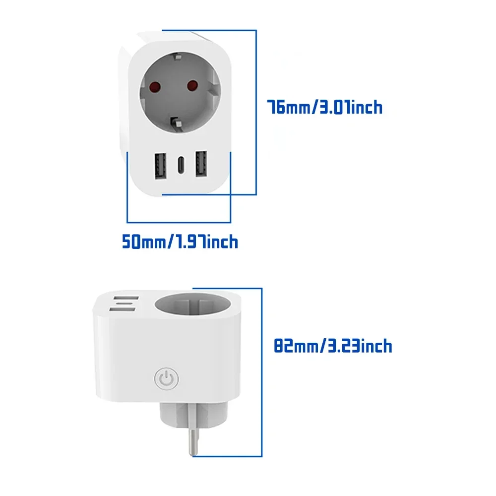 BORUIDAPLS WiFi Smart Plug EU/KR Socket 2USB+Type-C Voice/Application/Timer Control Energy Monito Energy-saving Home Automation