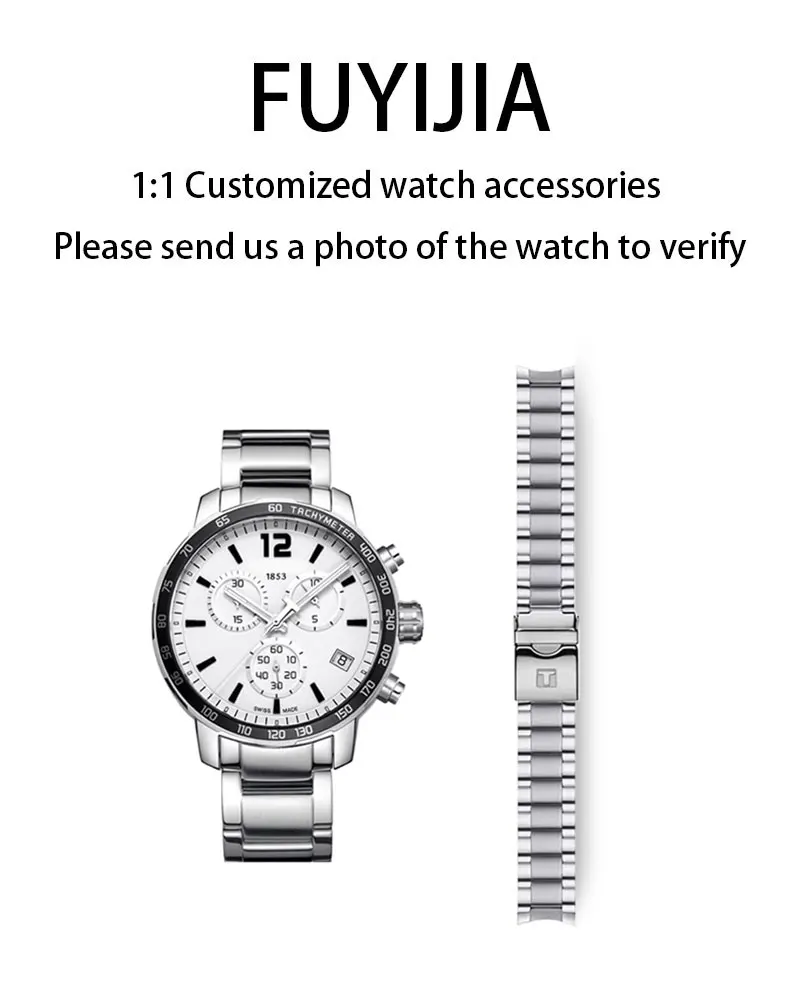 FUYIJIA Male Custom T-iss-ot T095 Original Watchbands 19MM Curved Interface 316L Stainless Steel Strap Safety Buckle Bracelet