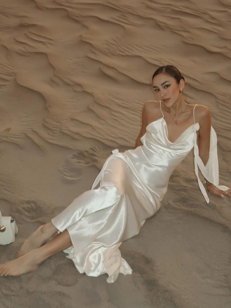 Elegant 3d Flowers Backless Dress Women Bodycon Swing Collar Sleeveless White Sling Maxi Robe 2025 Summer Lady Evevning Vestidos - Image 4