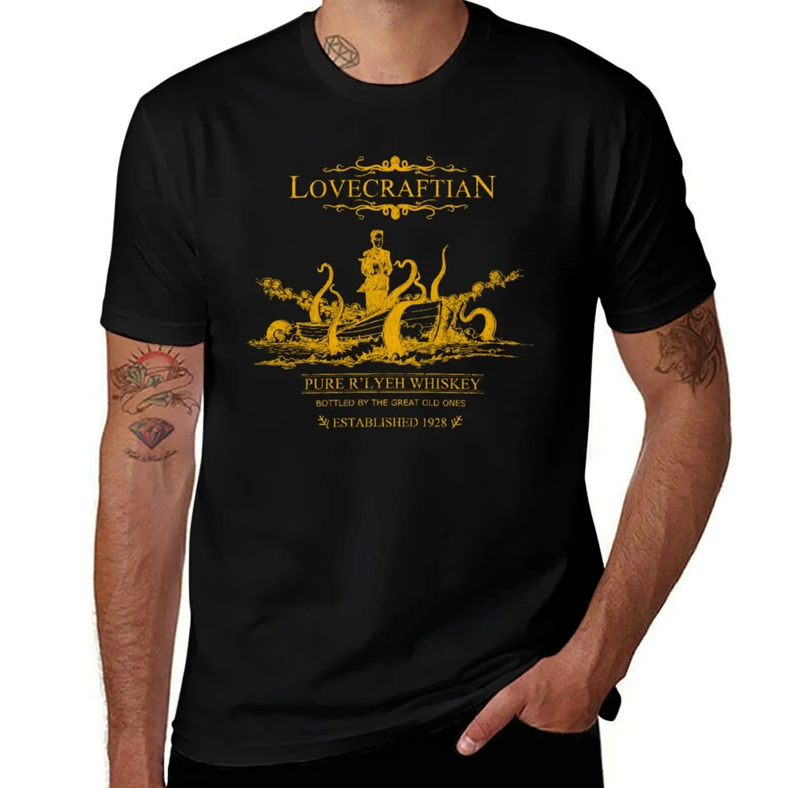 

Lovecraftian - R'lyeh Whiskey Gold Label T-Shirt luxury designer oversized animal prinfor boys luxury clothes men