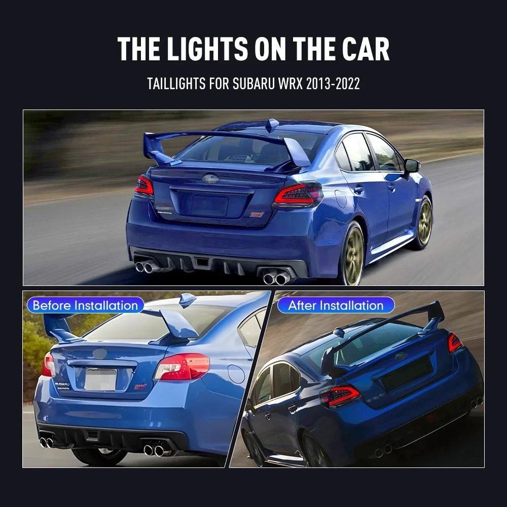 زوج من أضواء خلفية LED لسوبارو WRX 2013-2022 DRL عكس الفرامل إشارة دوران سيارة الخلفية الذيل ضوء الجمعية التوصيل والتشغيل