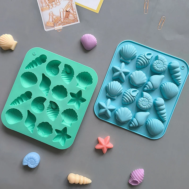 16 cavidades concha estrella de mar y otras formas moldes de silicona DIY dulces Mousse pastelería pudín pastel de Chocolate molde para hornear
