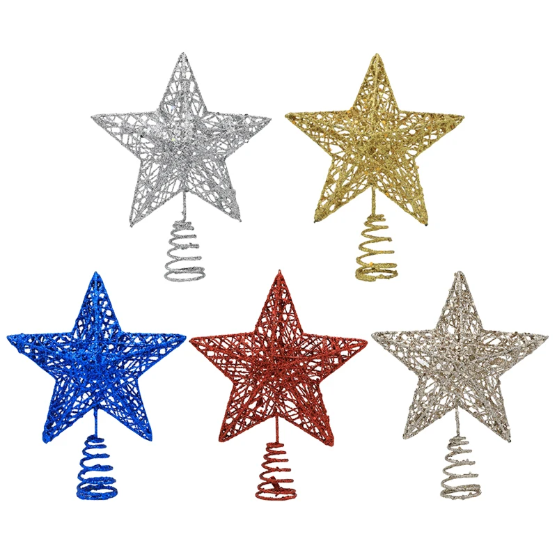 

1pc Gold/Silver/Red/Blue Glitter Christmas Tree Topper Decoration Metal Star Xmas Ornament Happy New Year Decor Party Supply