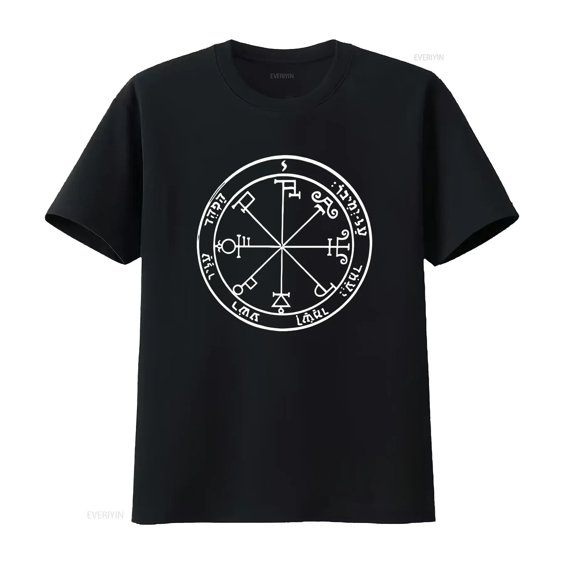 Gothic Occult Magic Rune Sigil Circle Line Art Print Casual T Shirt vintage Washed Top For Everyday Wear graphic Stretched