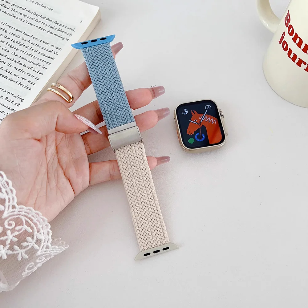Nylon Stretch Bands for Apple Watch Strap 44mm 45mm 49mm 40mm 41mm 42mm Colorblock Woven bracelet iWatch series 9 8 7 SE 6 5 4 3 image 6