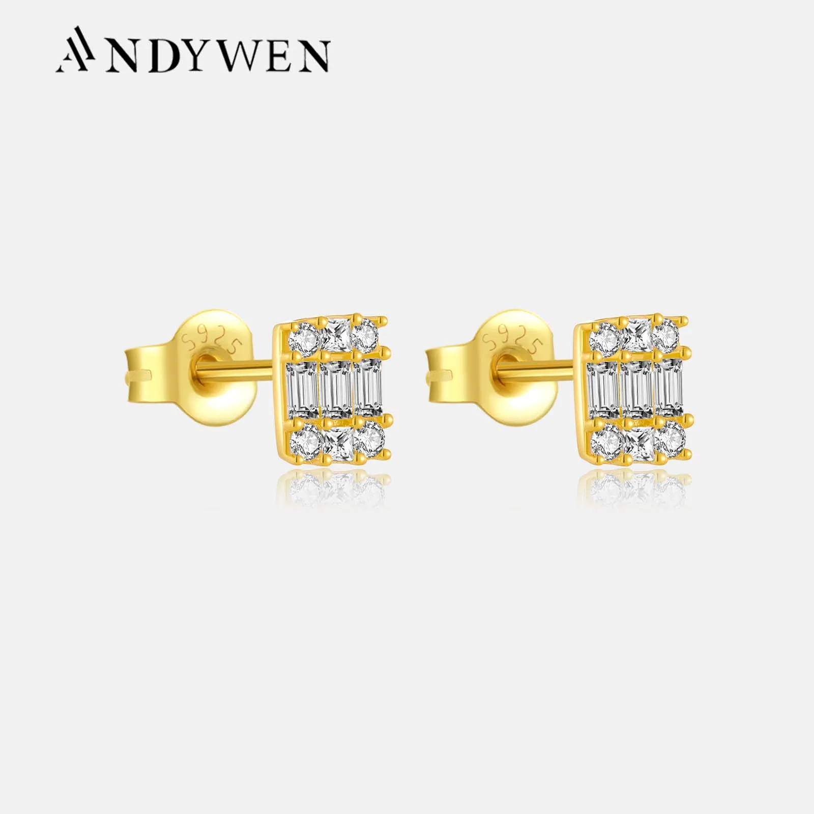 

ANDYWEN, 100% стерлинговое серебро 925 пробы, большие изумрудные серьги-гвоздики с иллюзией, серьги-гвоздики для пирсинга, ювелирные изделия с кристаллами, 2024, весенние драгоценности