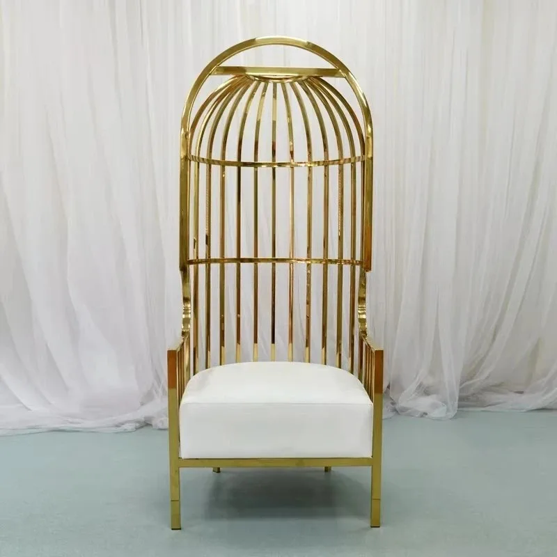 Gold Throne Chairs Dining Hotel Fashion Hotel Sofa Chair Leisure Armchair Gold Stainless Steel Birdcage Shape
