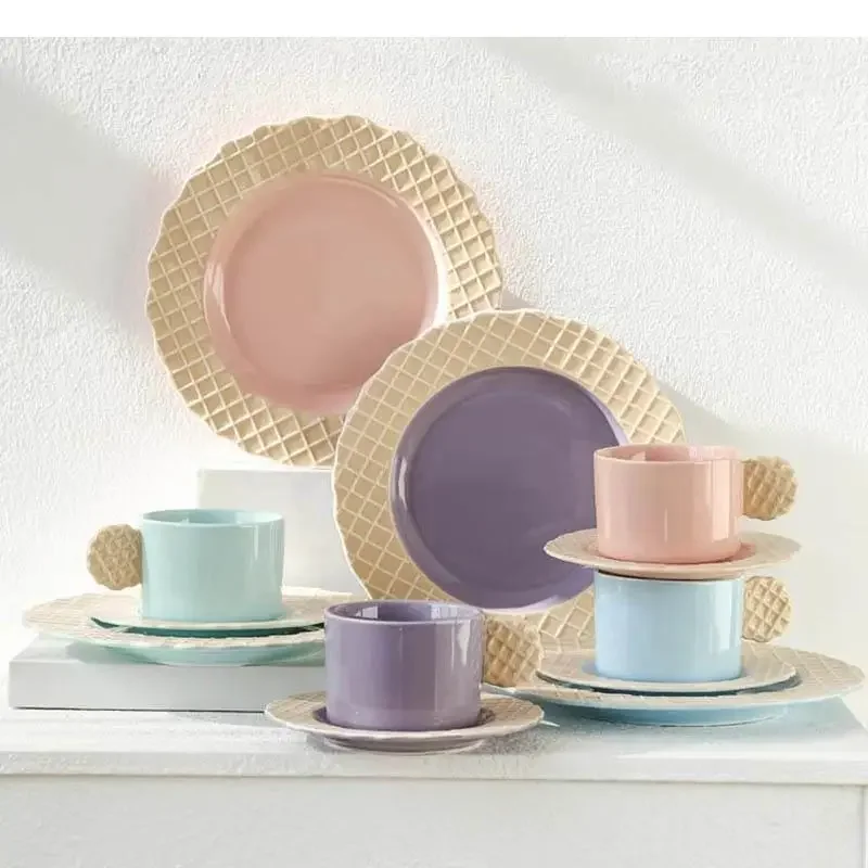 

Biscuit Shaped Ceramic Shallow Plate Afternoon Tea Dessert Cake Snack Plates Household Specialty Tableware