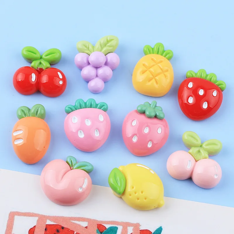 

10Pcs Colour Simulate Fruit Resin DIY Shoes Hat Icebox Barrette Mobile Phone Case Scrapbook Cream Glue Flat Back Resin