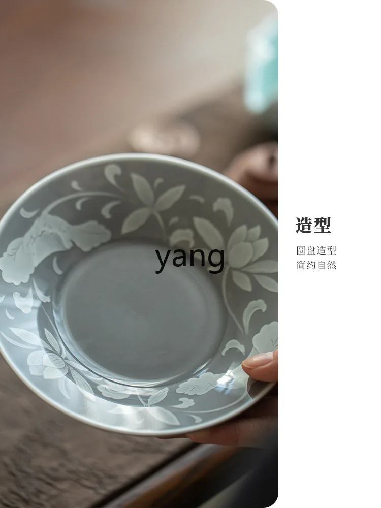 Yjq Underglaze Color Lotus Pattern Folding Pot Tray Jingdezhen Ceramic Saucer Storage Dim Sum Plate Tea Table