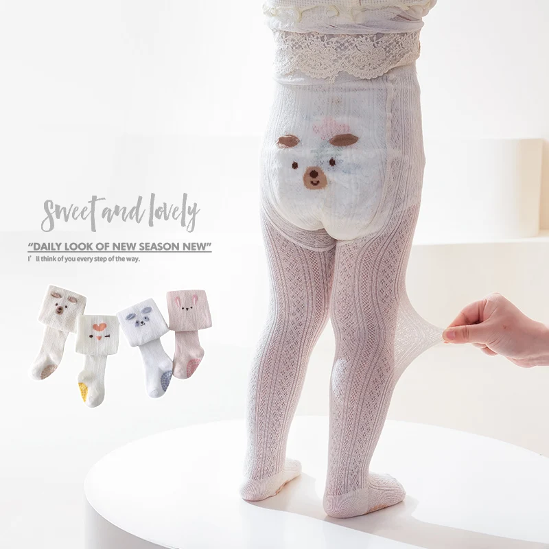 Cute Baby Toddler Footed Tights with Anti-Slip Sole Cartoon Animal Print On Hip Soft Stretch Skin-friendly Breathable Pantyhose