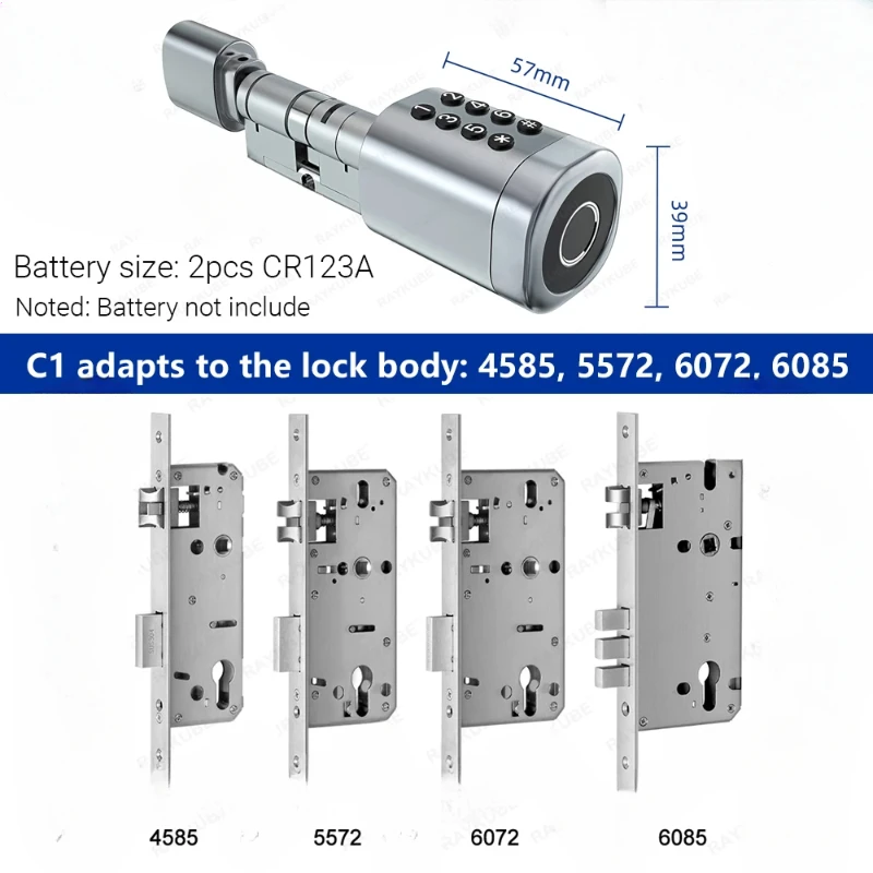 RAYKUBE C1 Smart Cylinder Lock Bluetooth Tuya / TTlock APP Fingerprint Code IC Card  Universal Easy Installation