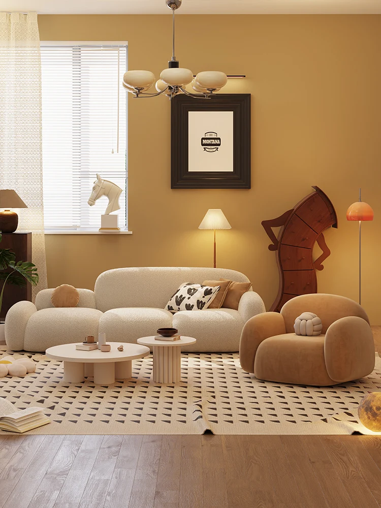 Creamy living room sofa, small apartment, simple modern tofu block, straight cloth sofa, light luxury