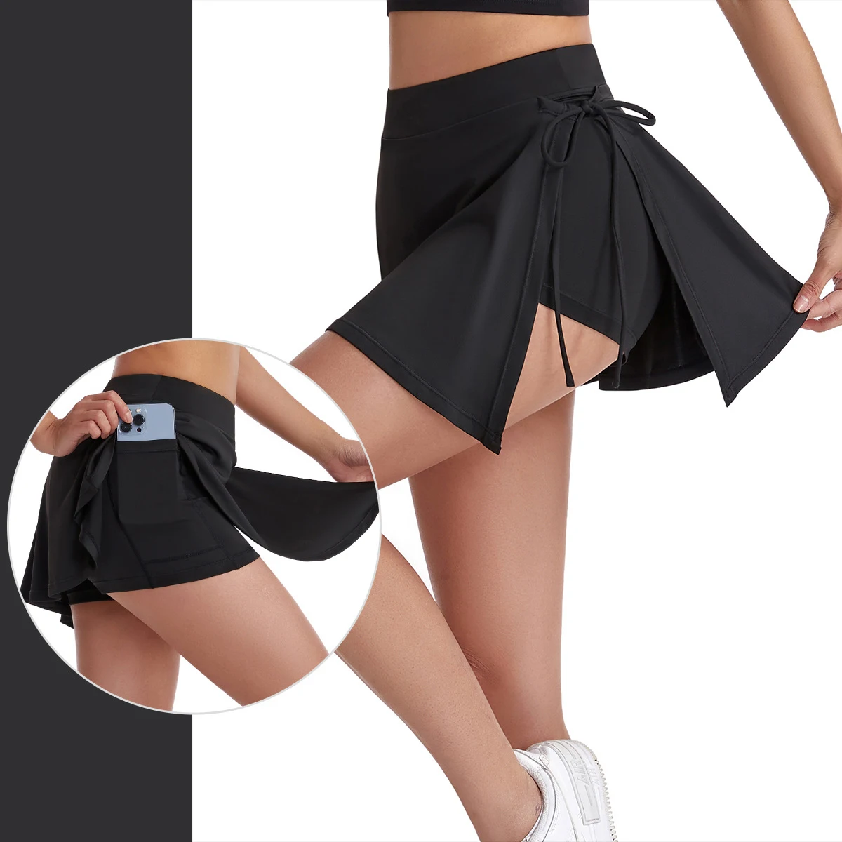 New Butterfly Bow Tennis Skirt - Built-in Shorts Anti-Chafing Quick Dry, Yoga Gym Workout Split Skirt