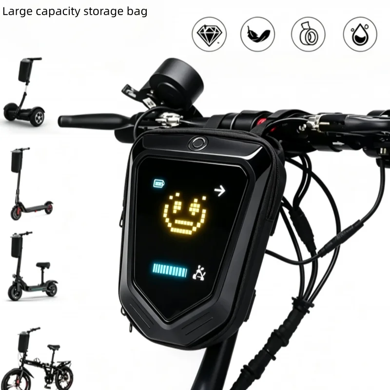 Fahrrad-Lenkertasche mit LED-Licht, tragbare Hartschalen-Fronttasche mit großer Kapazität, Aufhängetasche für Elektroroller, einfach zu installieren