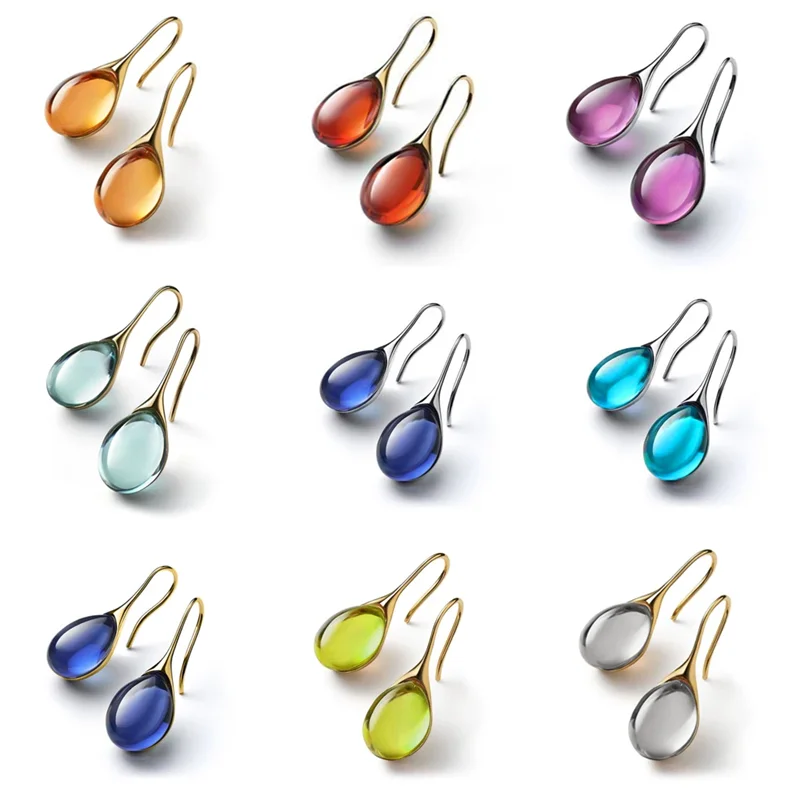 

Trendy Women Earrings 5 Colors Delicate Gold Color Natural Blue Stone Hook Dangle Earrings For Women Wedding Engagement Jewelry